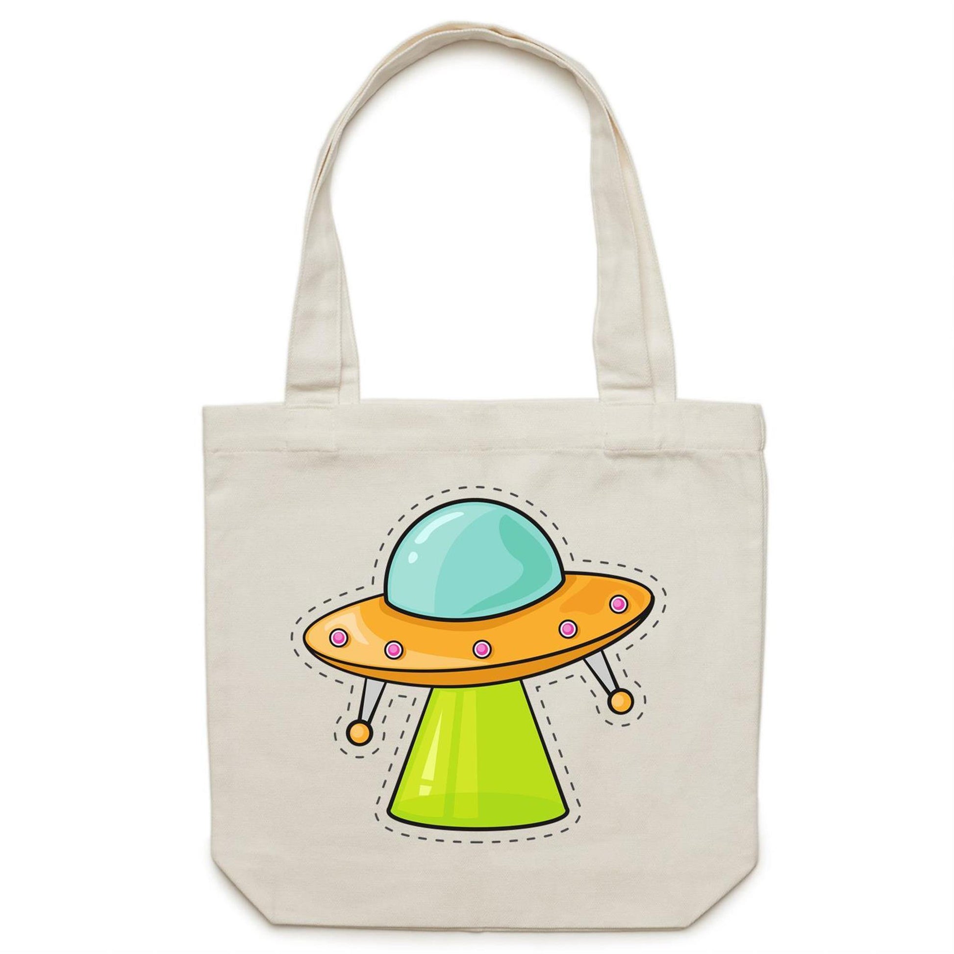Alien UFO - Canvas Tote Bag Cream One-Size Tote Bag comic kids Retro Sci Fi Space