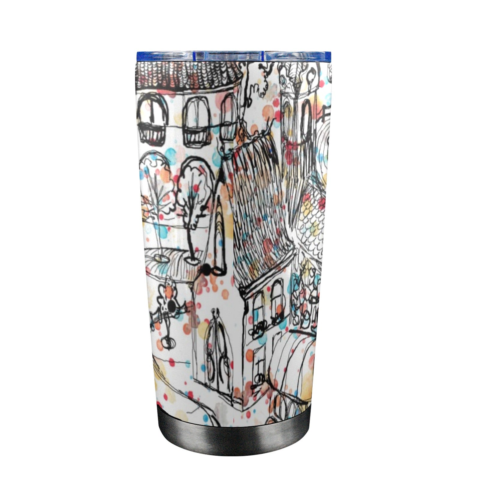 Village Life - 20oz Travel Mug with Clear Lid Clear Lid Travel Mug Printed Offshore