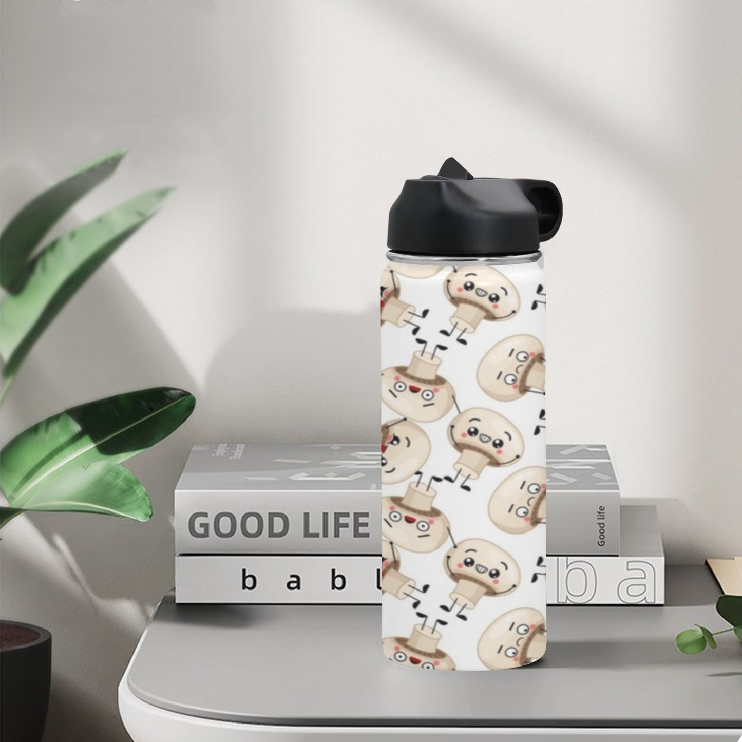 Cute Mushrooms Insulated Water Bottle with Straw Lid (18 oz) Insulated Water Bottle with Straw Lid Printed Offshore