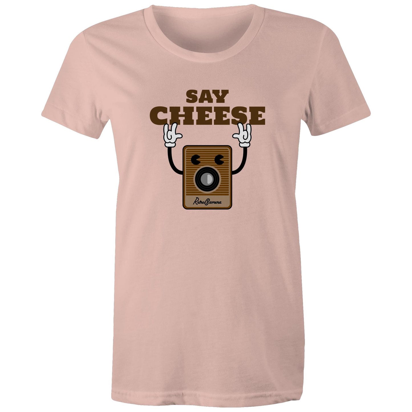 Say Cheese, Retro Camera - Womens T-shirt Pale Pink Womens T-shirt Retro Tech