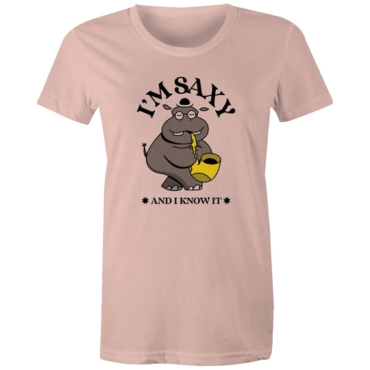 I'm Saxy And I Know It - Womens T-shirt Pale Pink Womens T-shirt animal Music