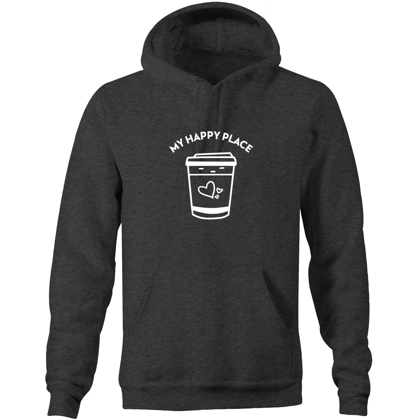 My Happy Place - Pocket Hoodie Sweatshirt Asphalt Marle Hoodie Coffee Mens Womens
