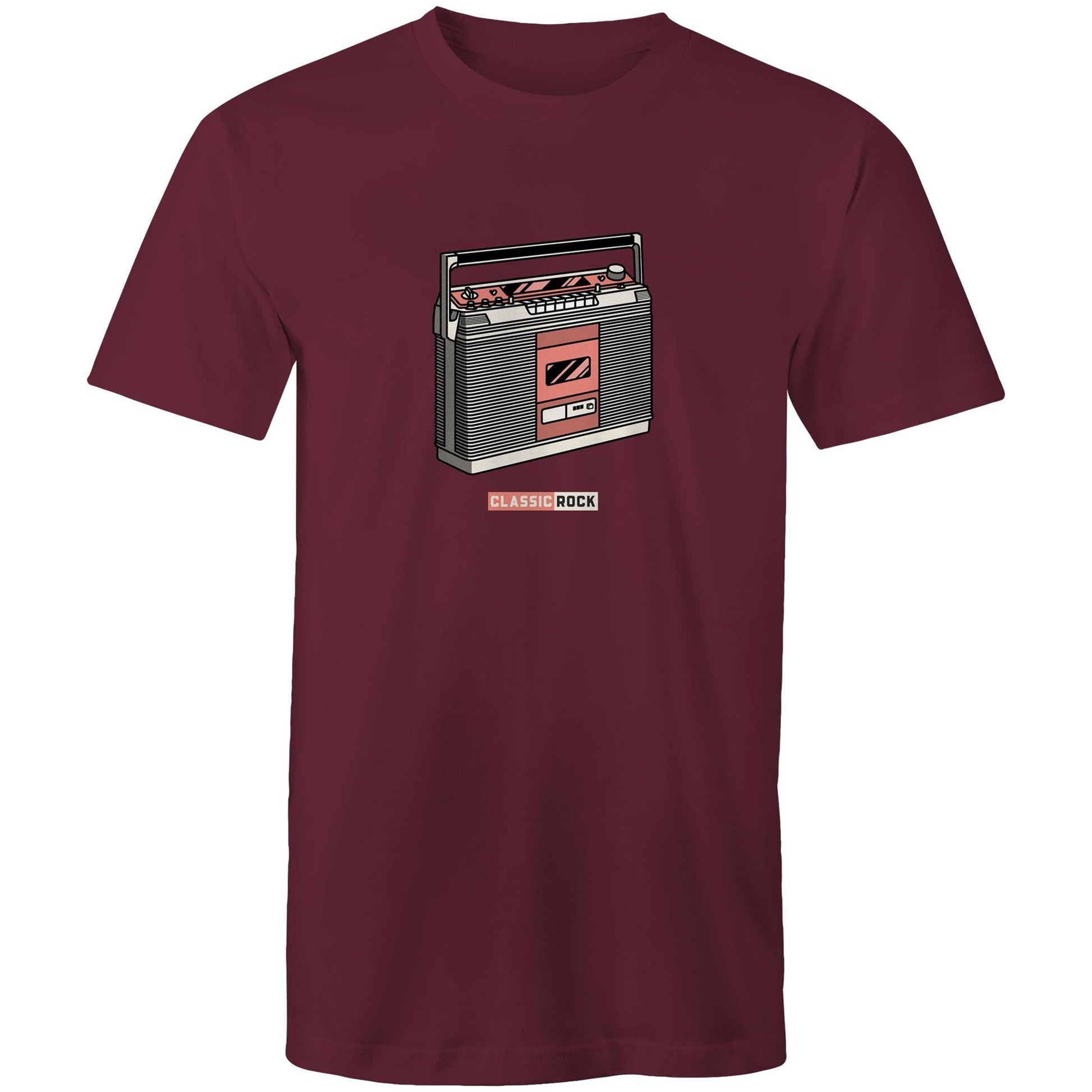 Classic Rock, Cassette Player - Mens T-Shirt Burgundy Mens T-shirt Music Retro