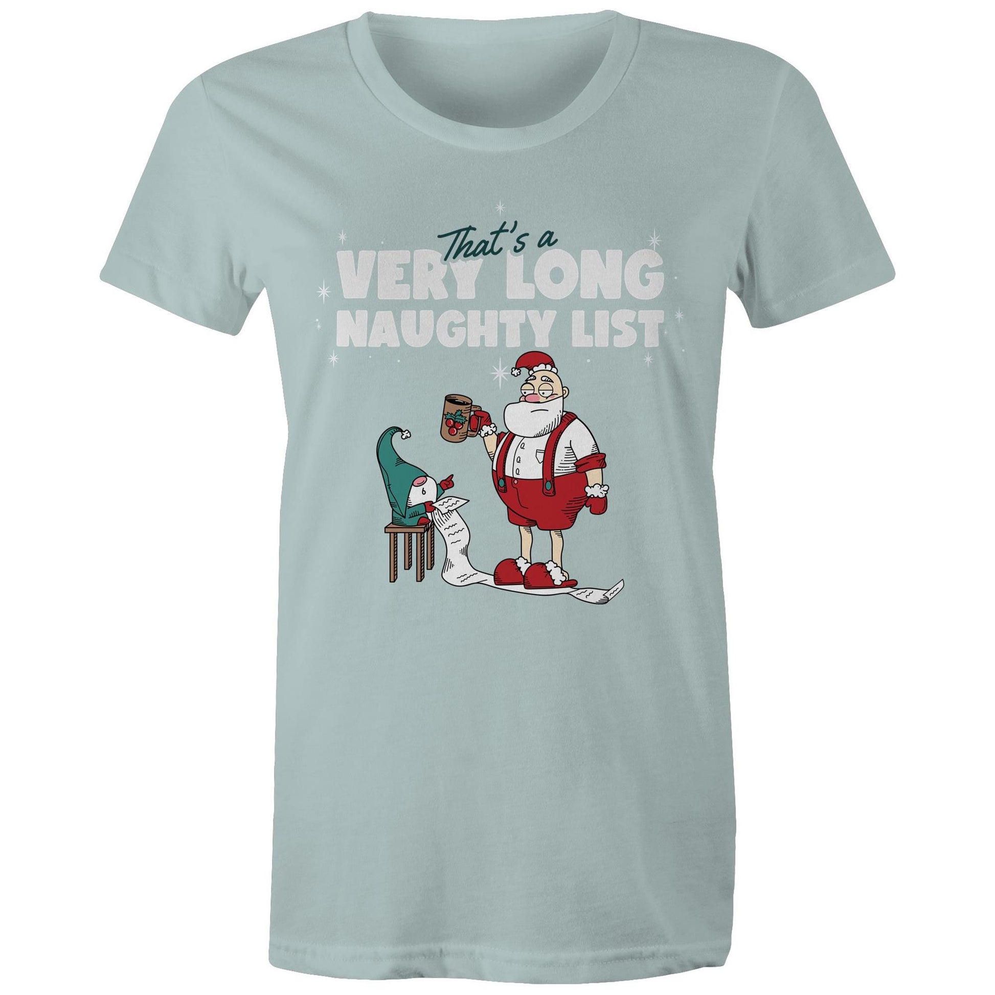 Santa's Naughty List - Womens T-shirt Pale Blue Christmas Womens T-shirt Merry Christmas