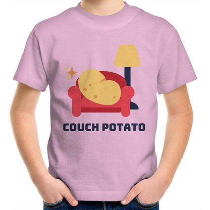 Couch Potato - Kids Youth Crew T-Shirt Pink Kids Youth T-shirt Funny