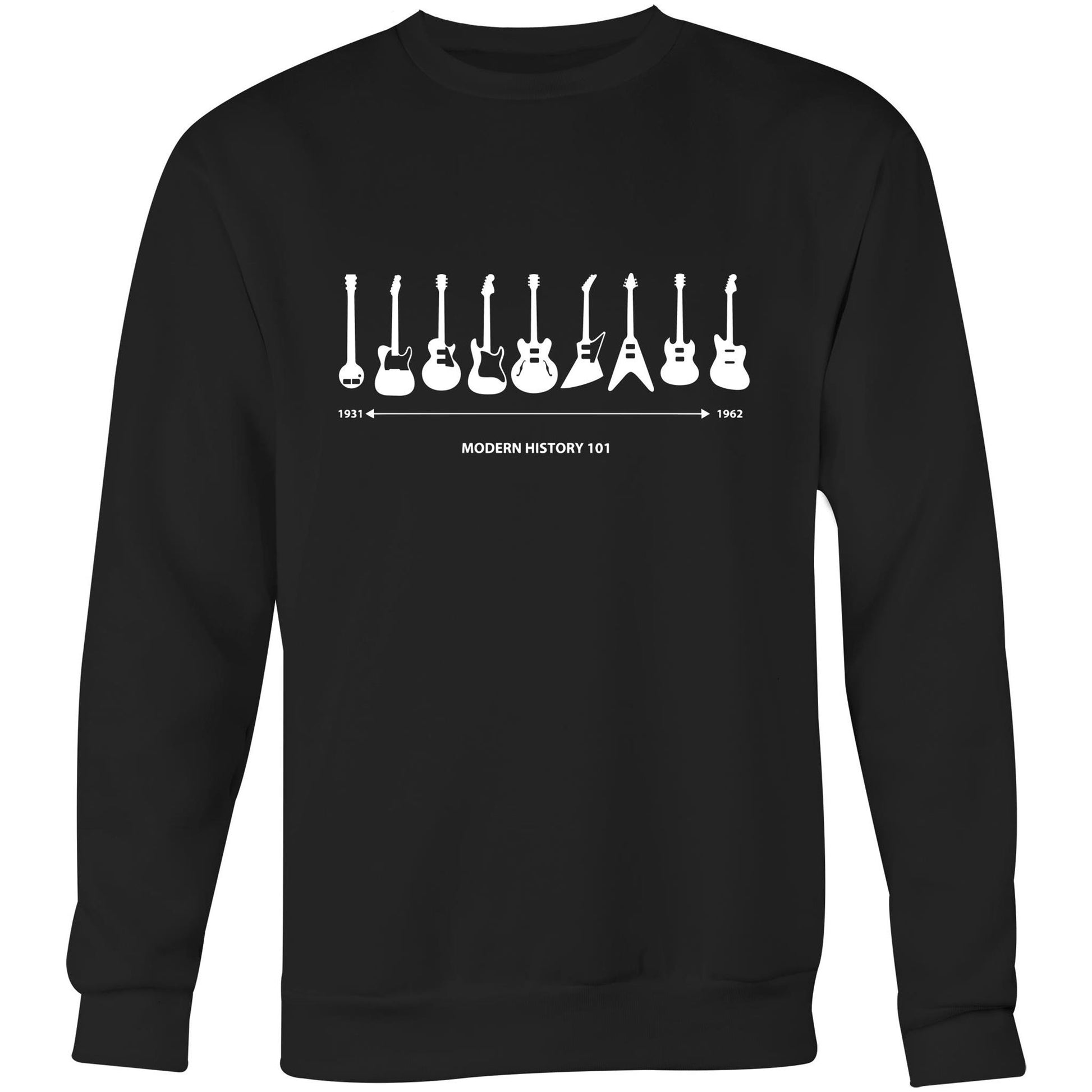 Guitar Timeline - Crew Sweatshirt Black Sweatshirt Mens Music Womens