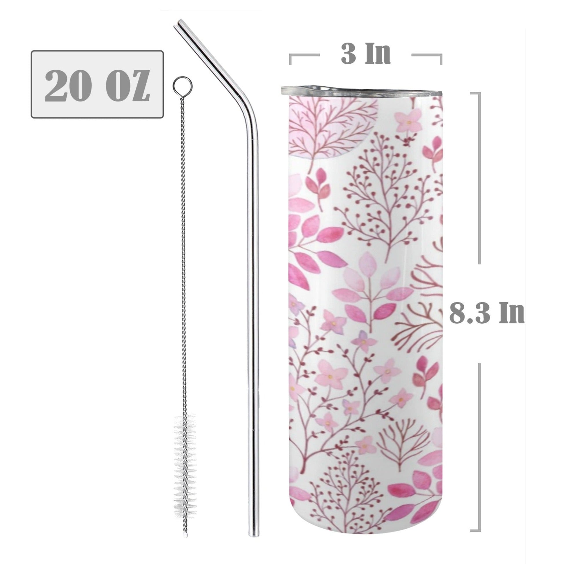 Vintage Pink Floral - 20oz Tall Skinny Tumbler with Lid and Straw 20oz Tall Skinny Tumbler with Lid and Straw Printed Offshore