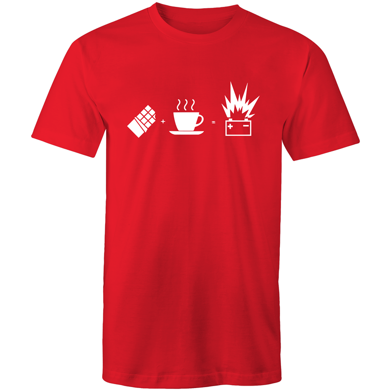 Chocolate + Coffee = Energy - Mens T-Shirt Red Mens T-shirt Coffee Funny Mens