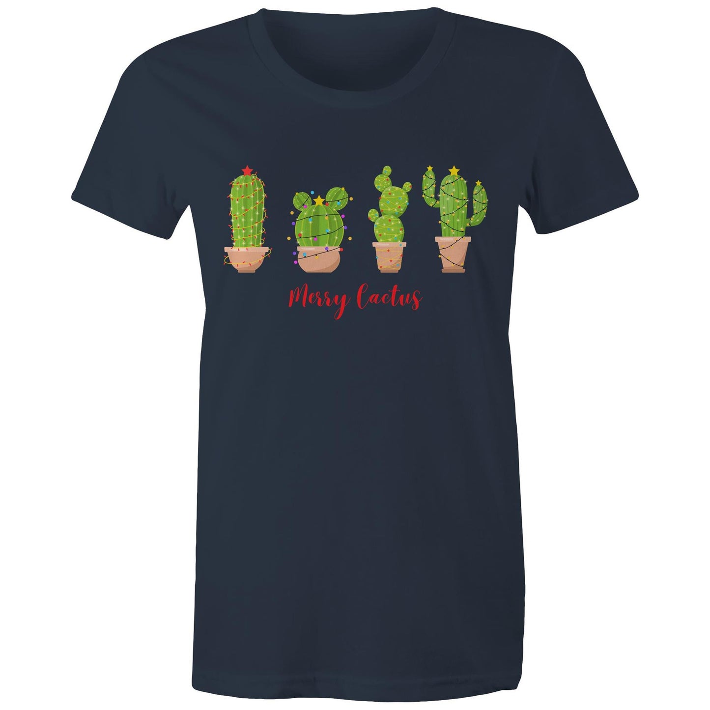 Merry Cactus - Womens T-shirt Navy Christmas Womens T-shirt Merry Christmas
