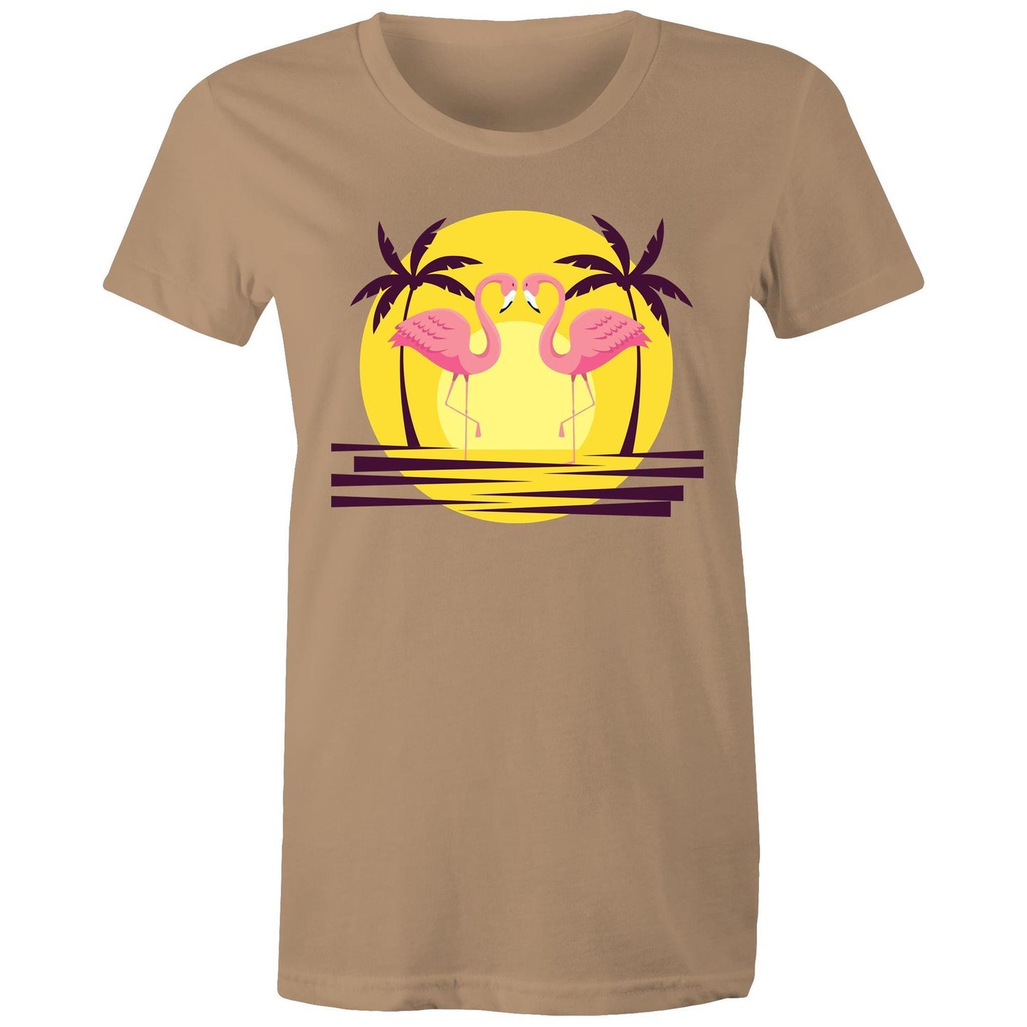 Flamingo Love - Women's T-shirt Tan Womens T-shirt animal Retro Summer Womens