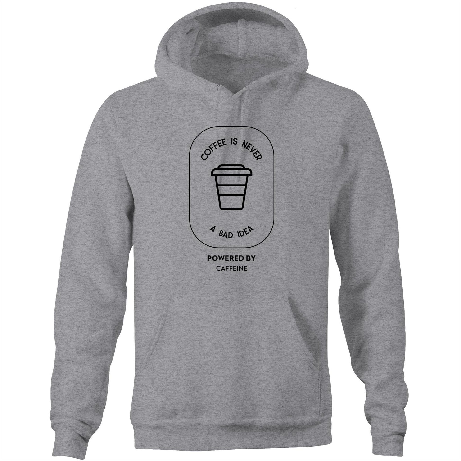 Powered By Caffeine - Pocket Hoodie Sweatshirt Grey Marle Hoodie Coffee Mens Womens