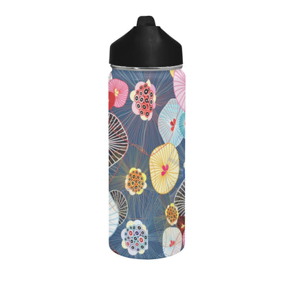 Abstract Floral - Insulated Water Bottle with Straw Lid (18 oz) Insulated Water Bottle with Straw Lid Printed Offshore