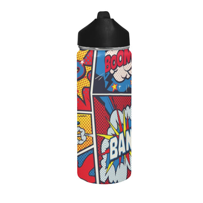 Comic Book Insulated Water Bottle with Straw Lid (18 oz) Insulated Water Bottle with Straw Lid