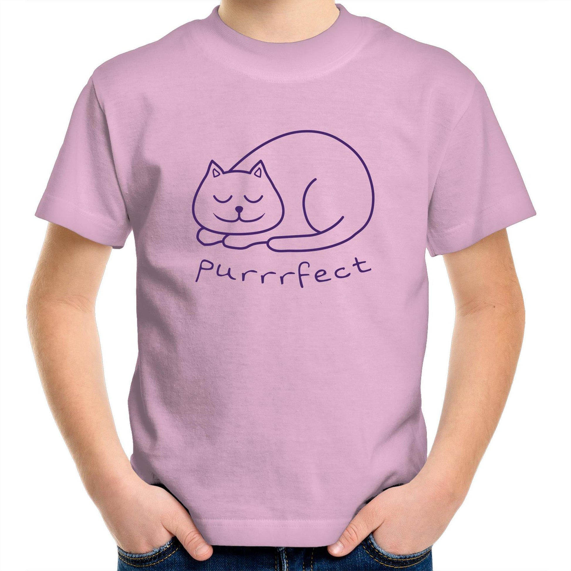 Purrrfect - Kids Youth Crew T-Shirt Pink Kids Youth T-shirt animal