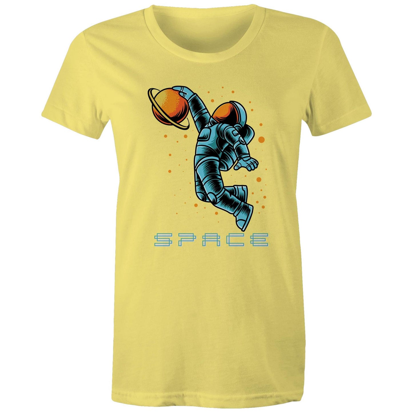 Astronaut Basketball - Womens T-shirt Yellow Womens T-shirt Space