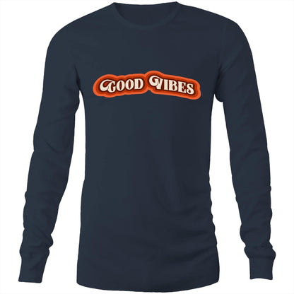 Good Vibes - Long Sleeve T-Shirt Navy Unisex Long Sleeve T-shirt Mens Retro Womens