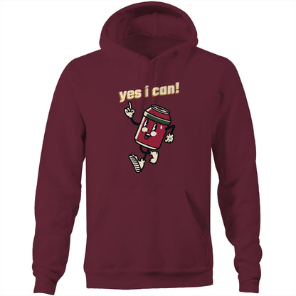 Yes I Can! - Pocket Hoodie Sweatshirt Burgundy Hoodie Motivation Retro