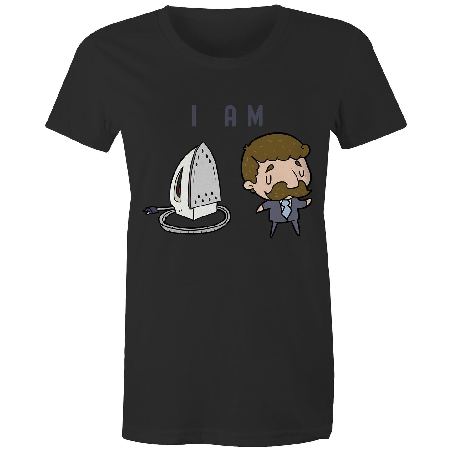 I Am Ironing Man Cartoon - Womens T-shirt Black Womens T-shirt comic Funny