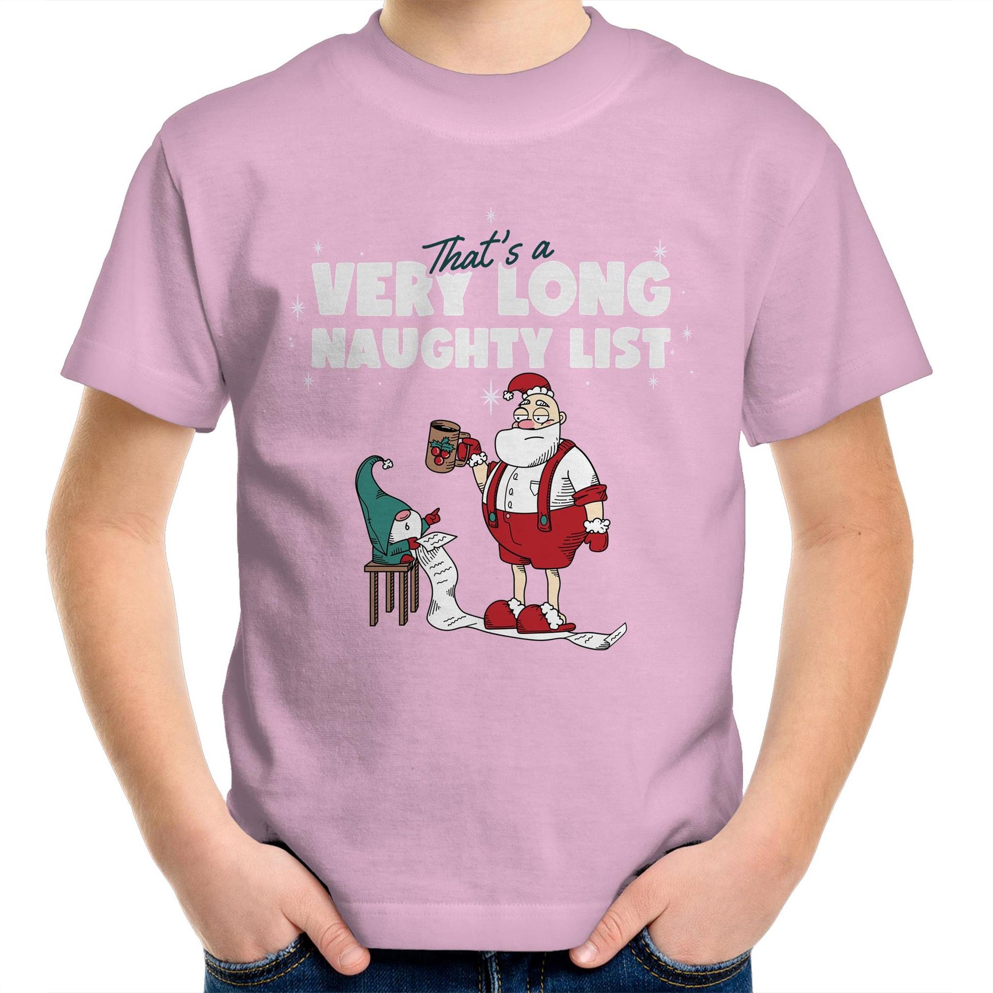 Santa's Naughty List - Kids Youth Crew T-Shirt Pink Christmas Kids T-shirt Merry Christmas
