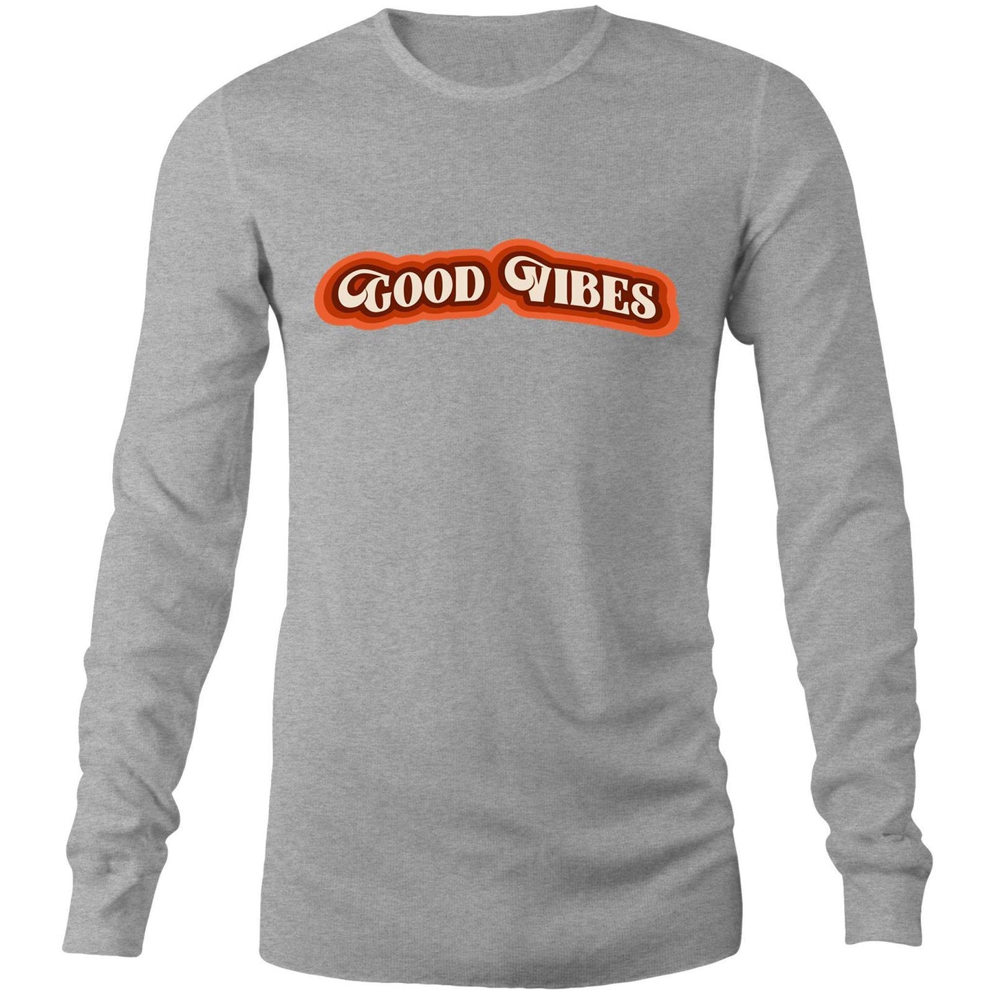 Good Vibes - Long Sleeve T-Shirt Grey Marle Unisex Long Sleeve T-shirt Mens Retro Womens