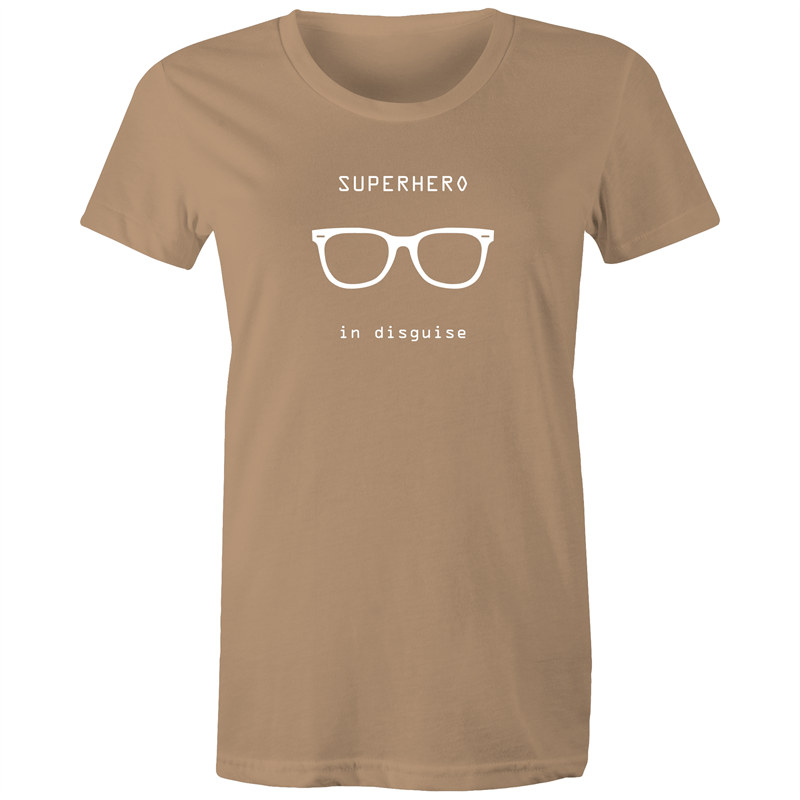 Superhero In Disguise - Women's T-shirt Tan Womens T-shirt comic Funny Womens