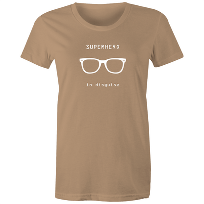 Superhero In Disguise - Women's T-shirt Tan Womens T-shirt comic Funny Womens