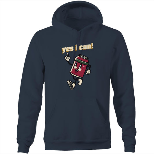 Yes I Can! - Pocket Hoodie Sweatshirt Navy Hoodie Motivation Retro