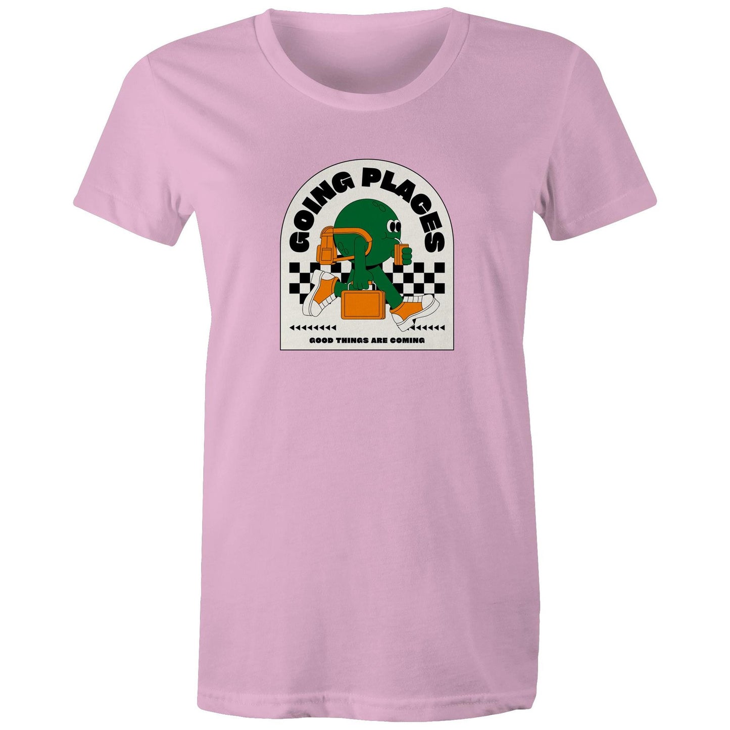 Going Places - Womens T-shirt Pink Womens T-shirt Retro