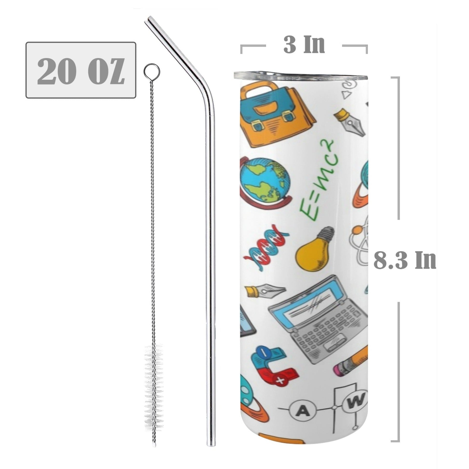 Science Time - 20oz Tall Skinny Tumbler with Lid and Straw 20oz Tall Skinny Tumbler with Lid and Straw Printed Offshore