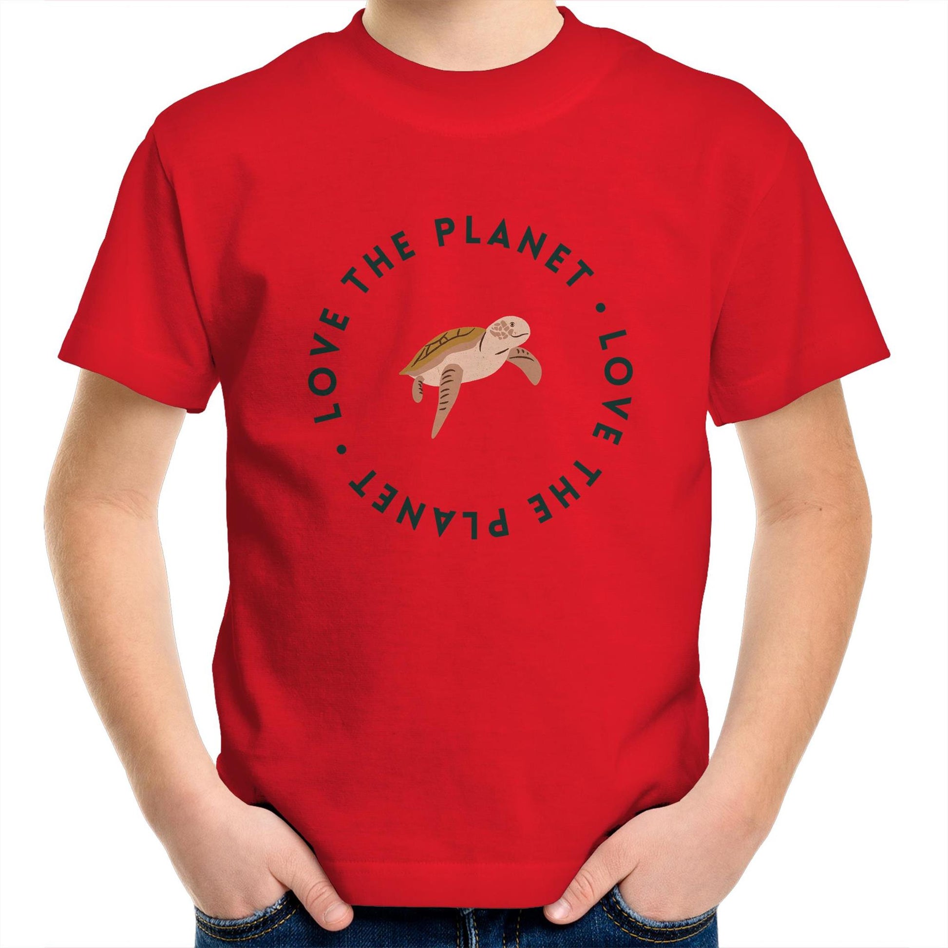 Love The Planet - Kids Youth Crew T-Shirt Red Kids Youth T-shirt animal Environment