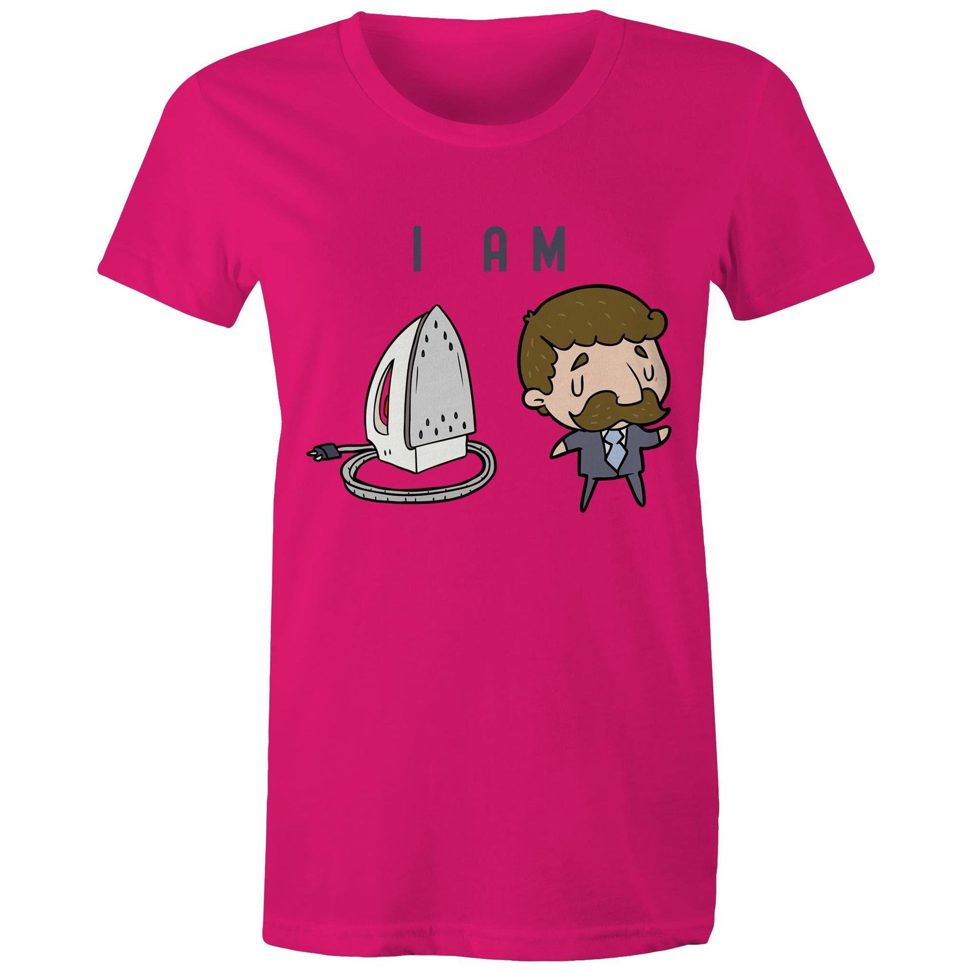 I Am Ironing Man Cartoon - Womens T-shirt Fuchsia Womens T-shirt comic Funny
