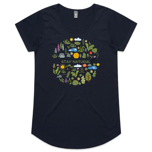 Stay Natural - Womens Scoop Neck T-Shirt Navy Womens Scoop Neck T-shirt Environment Plants