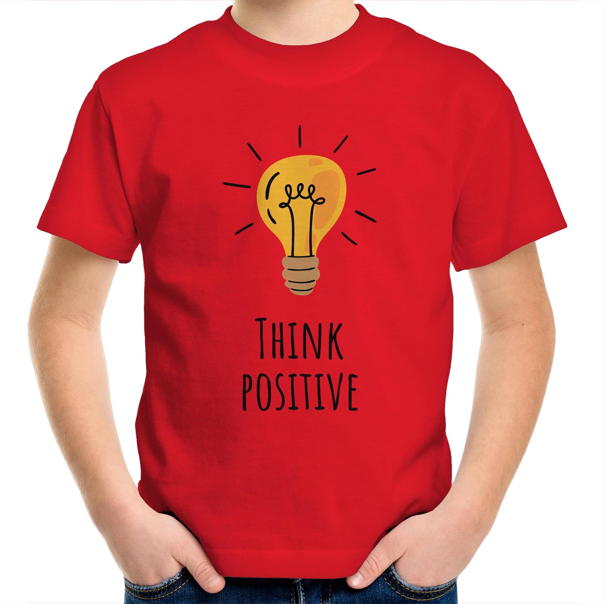 Think Positive - Kids Youth Crew T-Shirt Red Kids Youth T-shirt