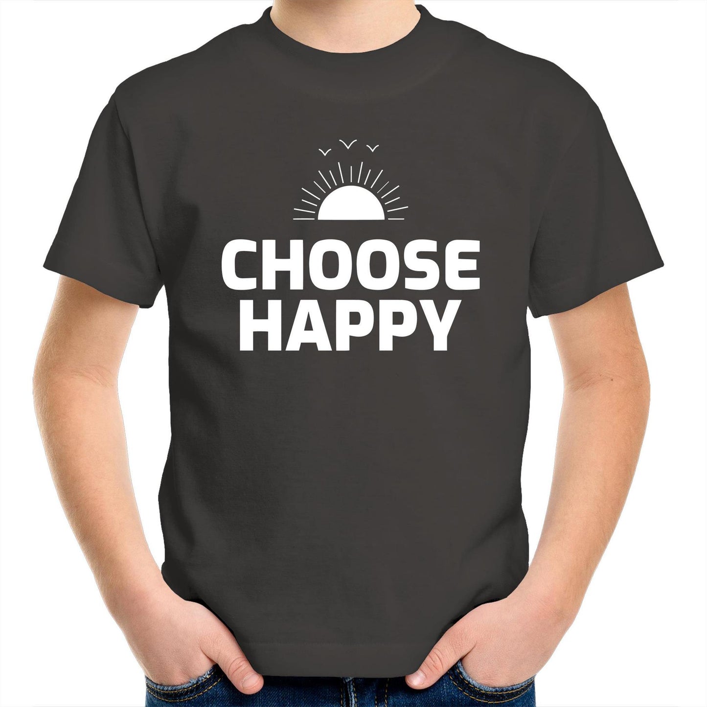Choose Happy - Kids Youth Crew T-Shirt Charcoal Kids Youth T-shirt