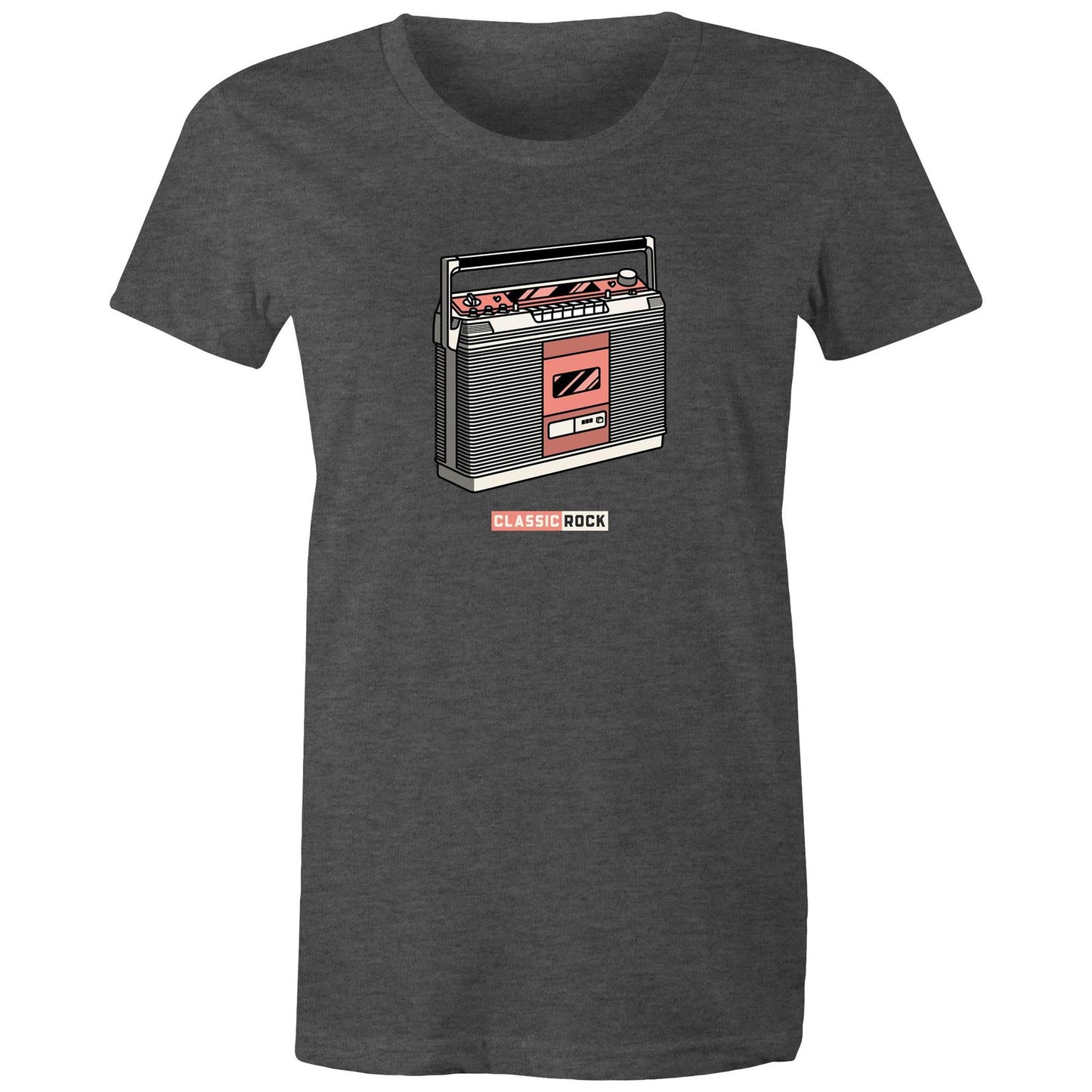 Classic Rock, Cassette Player - Womens T-shirt Asphalt Marle Womens T-shirt Music Retro