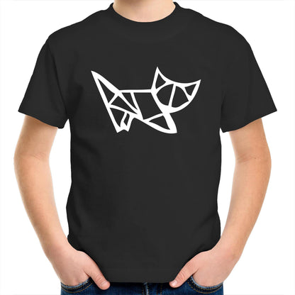 Origami Kitten - Kids Youth Crew T-Shirt Black Kids Youth T-shirt animal