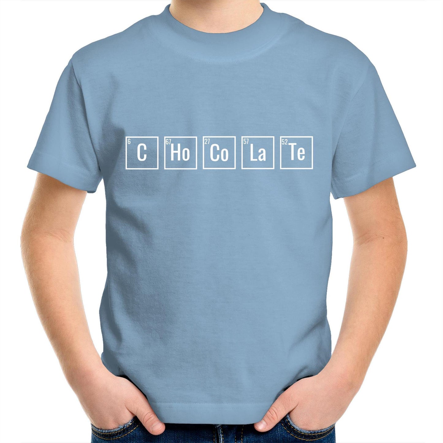 Chocolate Symbols - Kids Youth Crew T-Shirt Carolina Blue Kids Youth T-shirt Chocolate Science