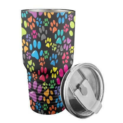 Bright Paw Prints - 30oz Insulated Stainless Steel Mobile Tumbler 30oz Insulated Stainless Steel Mobile Tumbler Printed Offshore