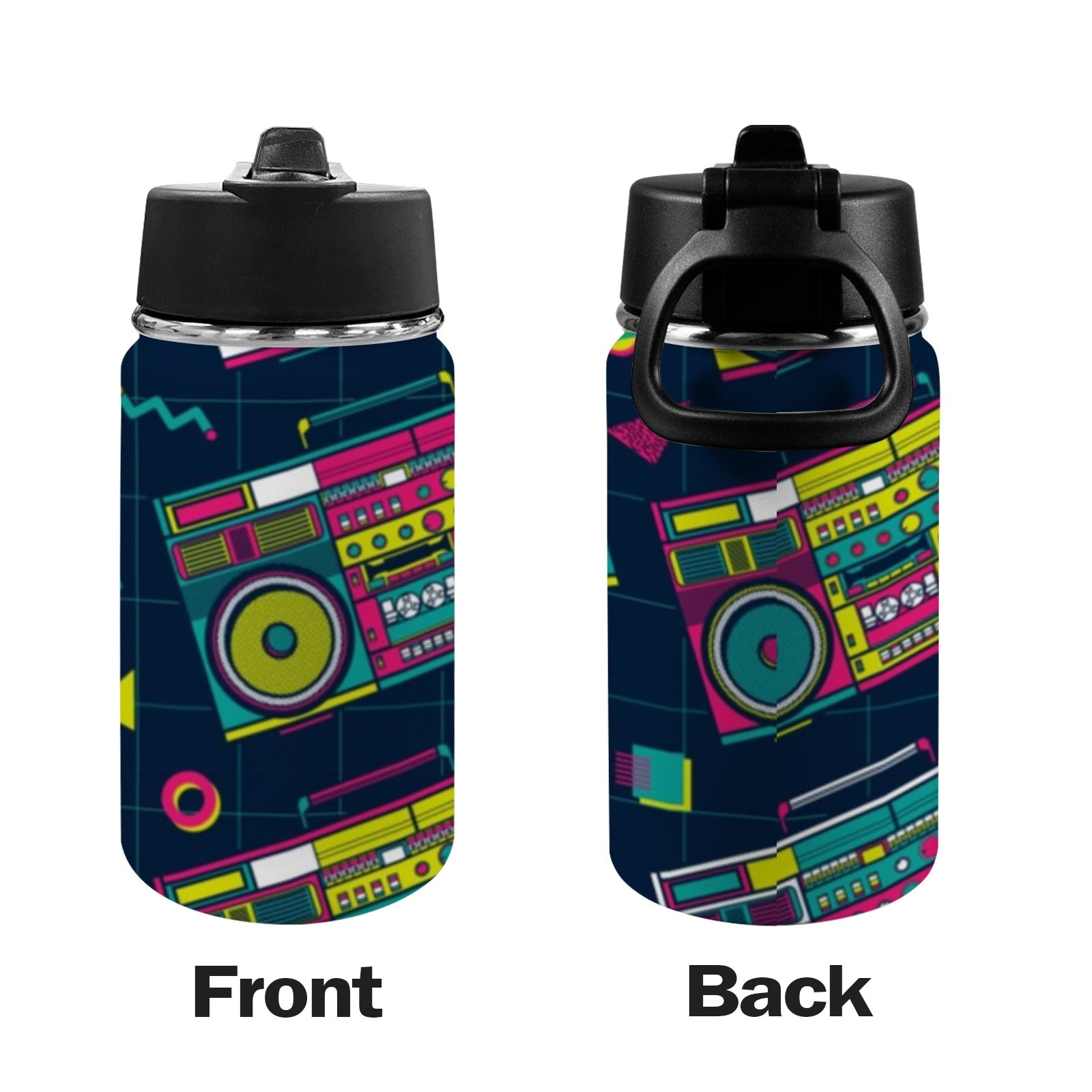 Boombox - Kids Water Bottle with Straw Lid (12 oz) Kids Water Bottle with Straw Lid