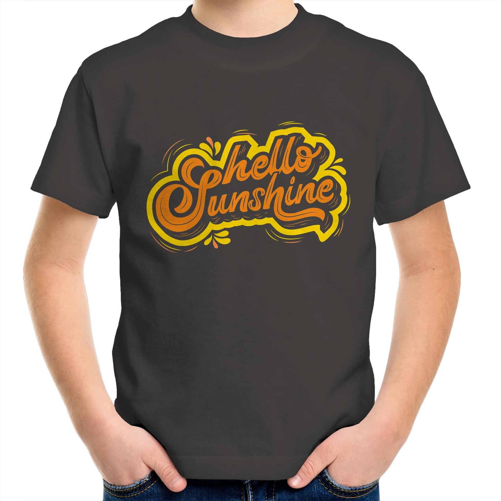 Hello Sunshine - Kids Youth Crew T-Shirt Charcoal Kids Youth T-shirt Summer