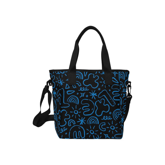 Blue Squiggle - Tote Bag with Shoulder Strap Nylon Tote Bag