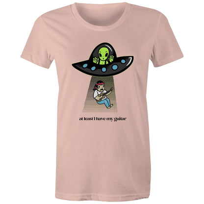 Guitarist Alien Abduction - Womens T-shirt Pale Pink Womens T-shirt Music Sci Fi