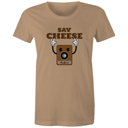 Say Cheese, Retro Camera - Womens T-shirt Tan Womens T-shirt Retro Tech