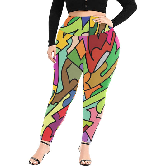 Bright Abstract - Women's Extra Plus Size High Waist Leggings Women's Extra Plus Size High Waist Leggings Funny