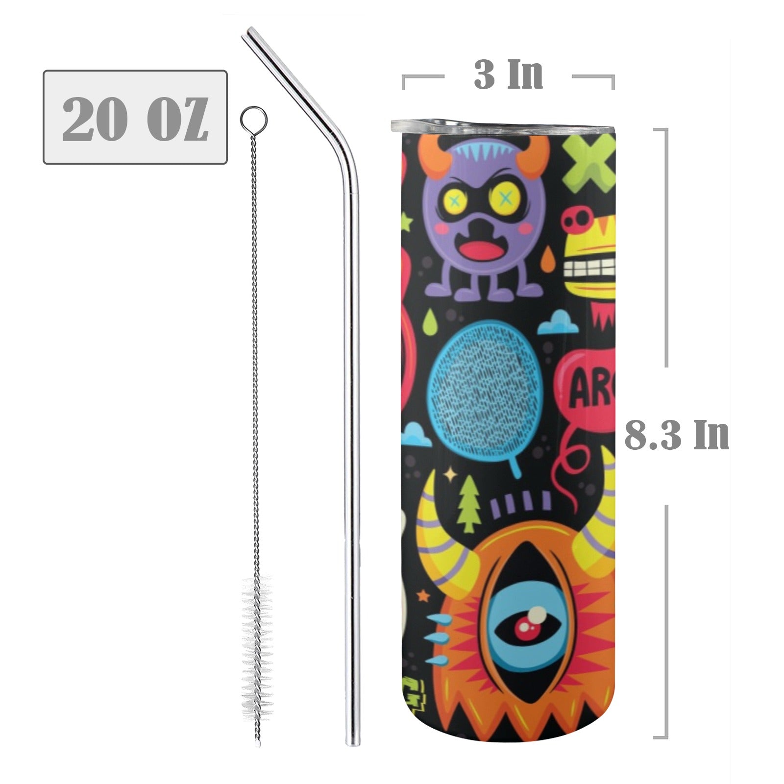 Monster Kids - 20oz Tall Skinny Tumbler with Lid and Straw 20oz Tall Skinny Tumbler with Lid and Straw