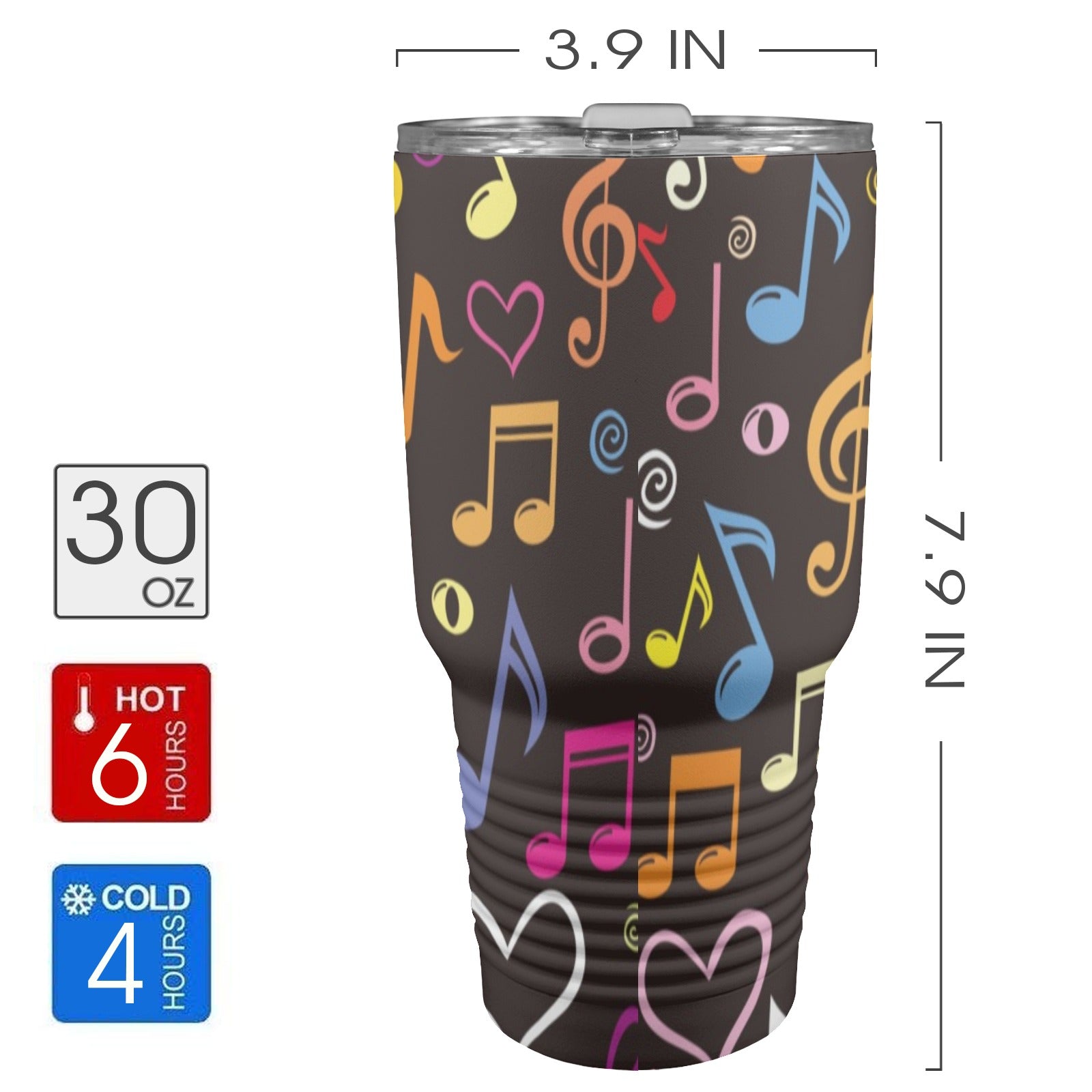 Musical Notes - 30oz Insulated Stainless Steel Mobile Tumbler 30oz Insulated Stainless Steel Mobile Tumbler Music