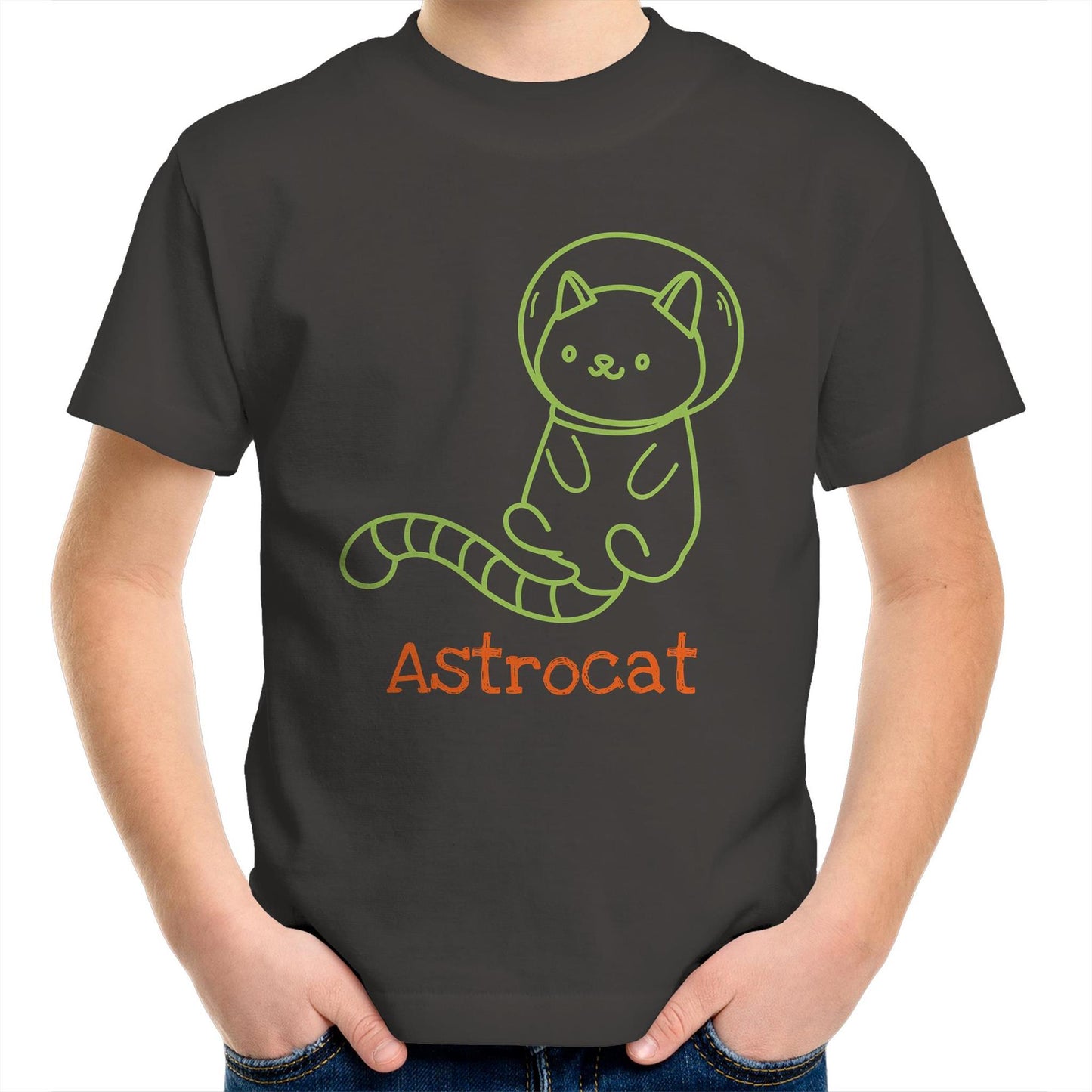 Astrocat - Kids Youth Crew T-Shirt Charcoal Kids Youth T-shirt animal Funny Space