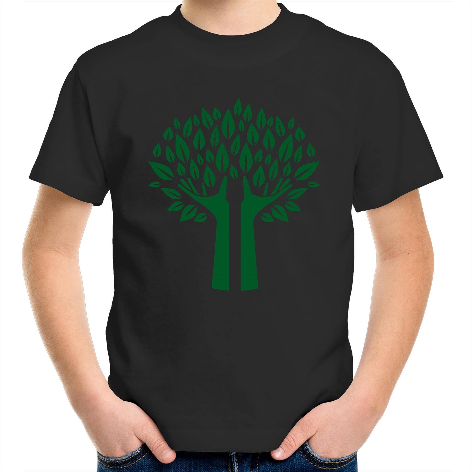 Green Tree - Kids Youth Crew T-Shirt Black Kids Youth T-shirt Environment Plants