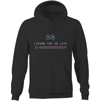 Living The 2D Life - Pocket Hoodie Sweatshirt Black Hoodie Games Tech