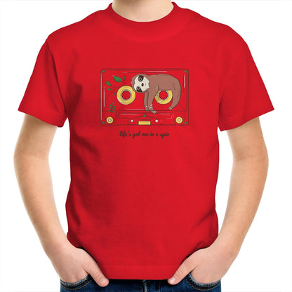 Cassette, Life's Got Me In A Spin - Kids Youth Crew T-Shirt Red Kids Youth T-shirt animal Music Retro